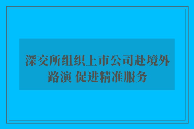 深交所组织上市公司赴境外路演 促进精准服务