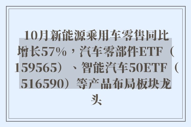 10月新能源乘用车零售同比增长57%，汽车零部件ETF（159565）、智能汽车50ETF（516590）等产品布局板块龙头