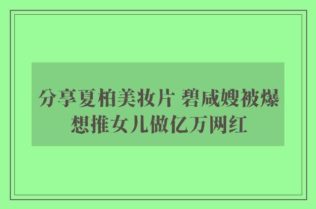 分享夏柏美妆片 碧咸嫂被爆想推女儿做亿万网红