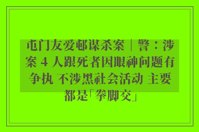 屯门友爱邨谋杀案｜警：涉案 4 人跟死者因眼神问题有争执 不涉黑社会活动 主要都是「拳脚交」