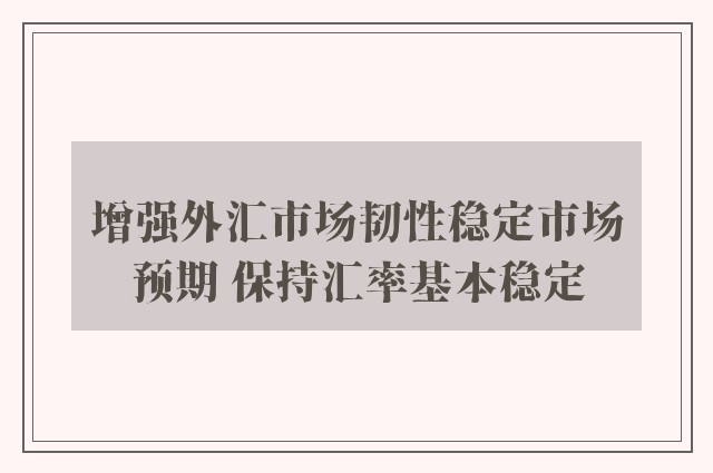 增强外汇市场韧性稳定市场预期 保持汇率基本稳定